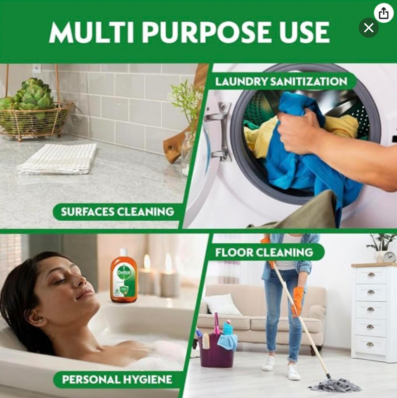 Dettol Antiseptic Liquid for First Aid, Surface Disinfection and Personal Hygiene, 1 Litre Pine Scent
