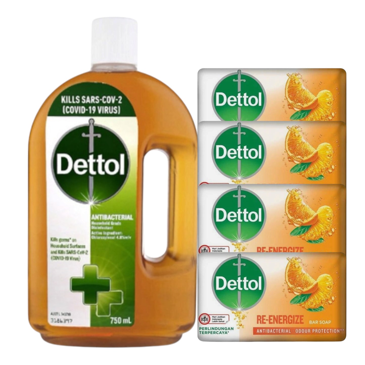 Dettol Antiseptic Disinfectant For first Aid, home cleaning, acne, 750 ml & 4 Soap Bars - Effective Surface Cleaner for Household Hygiene- Package May vary Healthcare