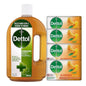 Dettol Antiseptic Disinfectant For first Aid, home cleaning, acne, 750 ml & 4 Soap Bars - Effective Surface Cleaner for Household Hygiene- Package May vary Healthcare