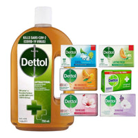 Dettol Antiseptic Disinfectant For first Aid, home cleaning, acne, 750 ml & 4 Soap Bars - Effective Surface Cleaner for Household Hygiene- Package May vary Healthcare