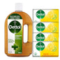 Dettol Antiseptic Disinfectant For first Aid, home cleaning, acne, 750 ml & 4 Soap Bars - Effective Surface Cleaner for Household Hygiene- Package May vary Healthcare