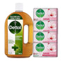 Dettol Antiseptic Disinfectant For first Aid, home cleaning, acne, 750 ml & 4 Soap Bars - Effective Surface Cleaner for Household Hygiene- Package May vary Healthcare