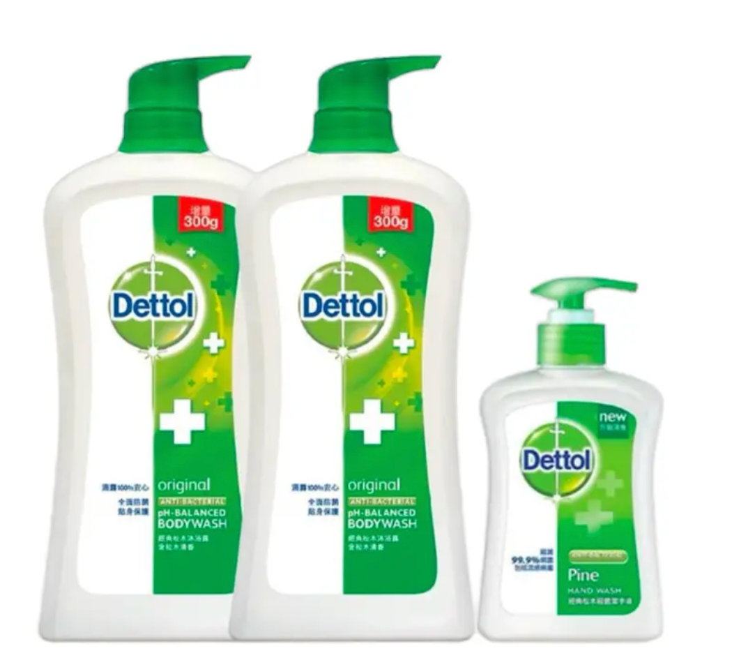 Dettol Anti-Bacterial pH-Balanced Body Wash Original 32.08 Oz Pack of 2 & Handwash 5.29 Oz Skin Repair Body Care Soap Sensitive