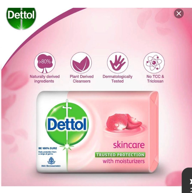 Dettol Skincare Antibacterial Soap Bar, 3.5oz (100g) (Pack of 10) Body Care Body Wash Comfort Cleanser