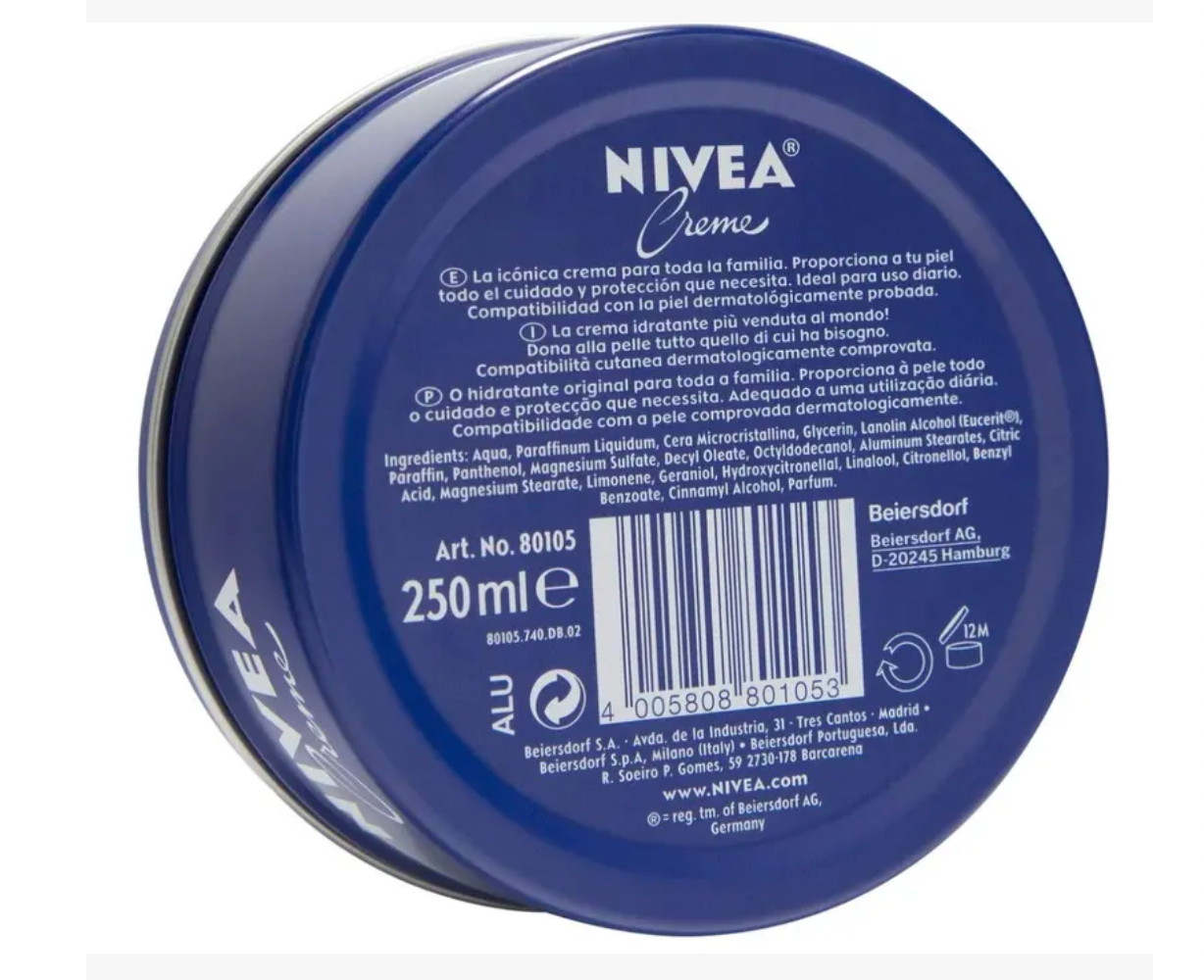 Genuine Authentic German Nivea Cream Metal Tin 250ml (2 pack) Body Care Moisturizer Enriched Dry Moisture Comfort Hydrating