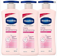 Vaseline Daily Brightening Lotion, Non Greasy Feel, Pump Bottle (Pack of 3) 600 mL Moisturizing Body Care Comfort Cream Glycerin Moisturizer Cosmetic