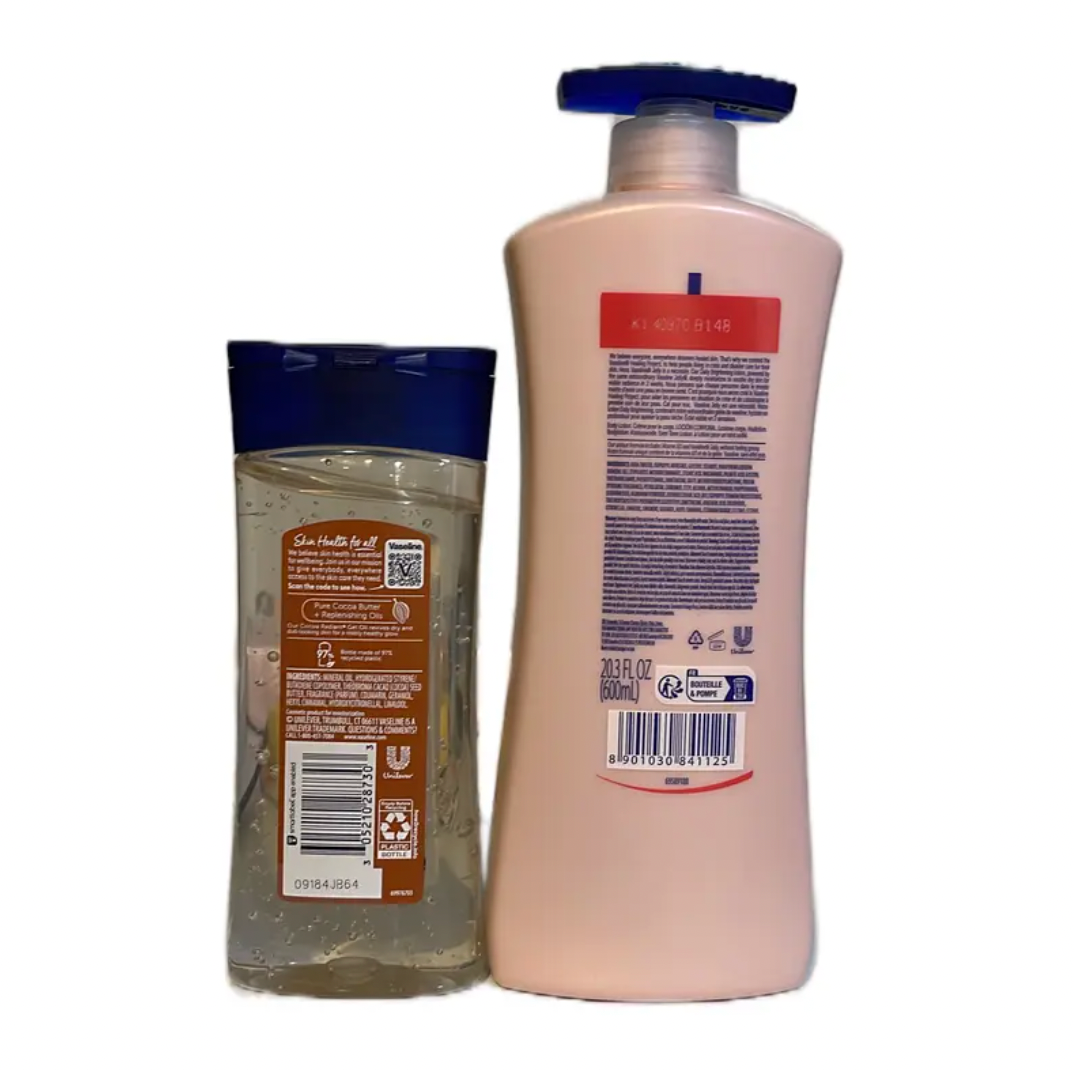 Vaseline Daily Brightening Lotion 600ml & Coco Radiant Gel 200ml - Set of 2 Enriched Dry